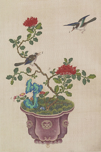 《盆景花鸟图册》中式盆景图样